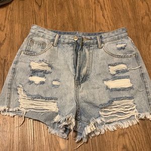 blue jean distressed shorts